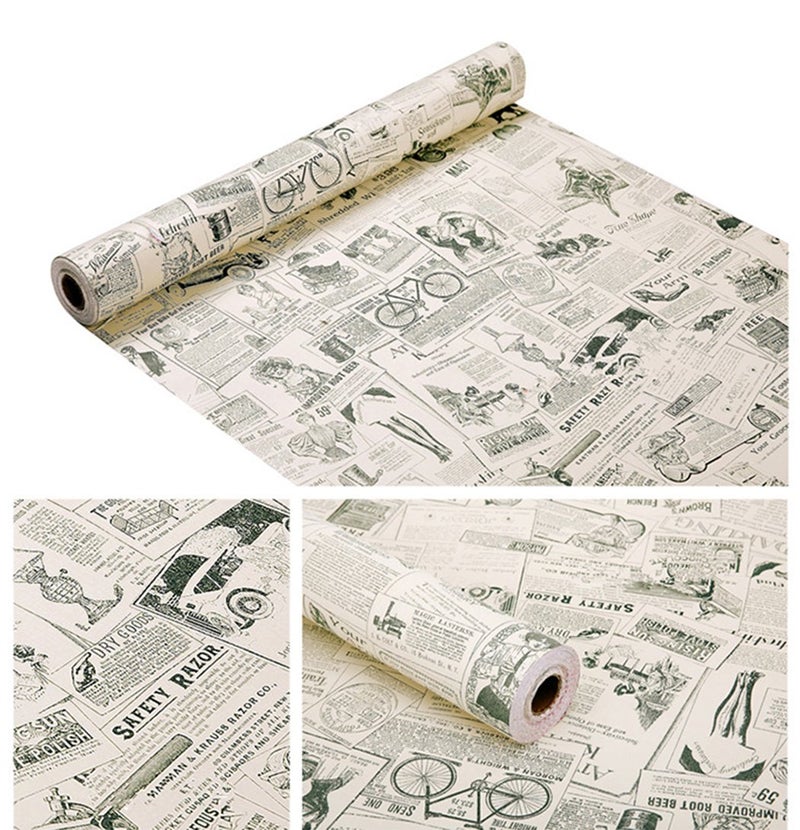GLOW4U Vintage Newspaper Vinyl Contact Paper Wallpaper Self Adhesive Cabinet Shelf Drawer Liner for Kitchen Bathroom Backsplash Countertop Cupboard Table Desk Wall Decor (17.7 x 117 Inches,Smooth) - Image 1
